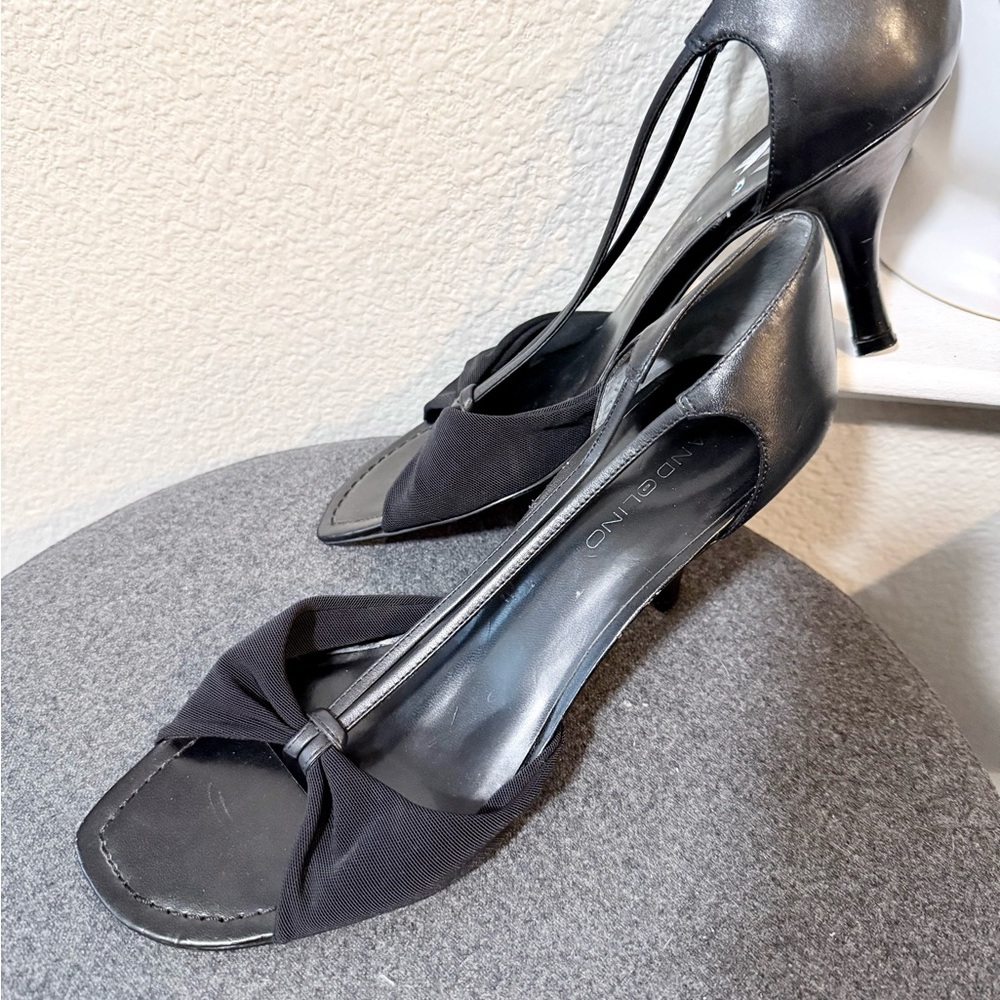Bandolino Black Bow Heels Y2K Open Toe Kitten Heel Size 10